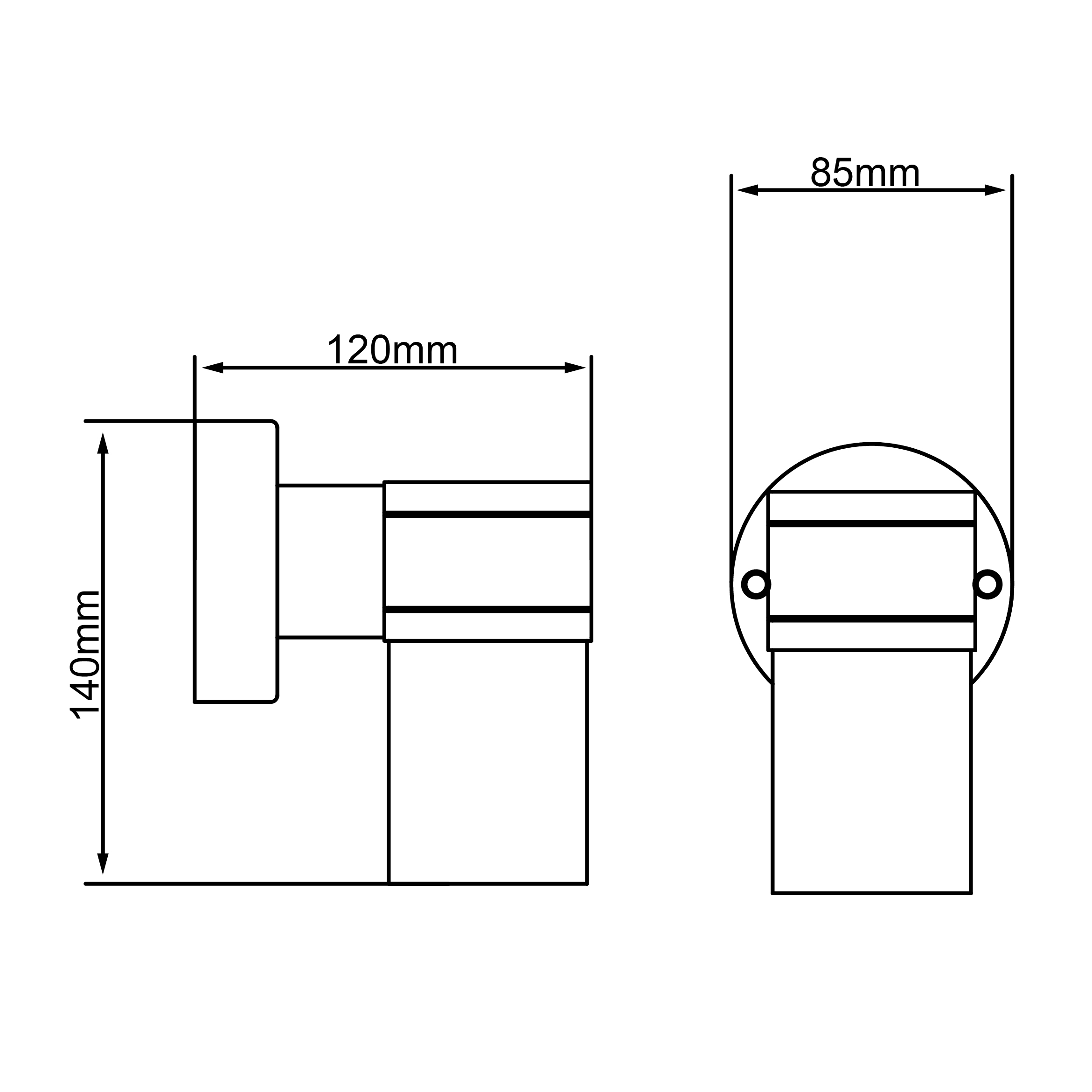 Technische Zeichnung eines Halters mit Maßen: 120mm, 140mm und 85mm.