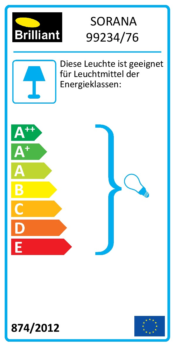 Energieeffizienz-Label mit Skala von A++ bis E für die Leuchte SORANA 99234/76.