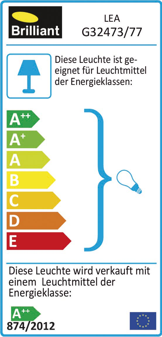 Energielabel mit Brilliant-Logo, Modell G32473/77, A++ bis E.