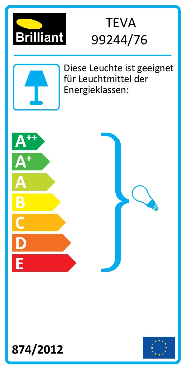 Energielabel: Brilliant, TEVA 99244/76. Leuchte geeignet für Energieklassen A++ bis E.