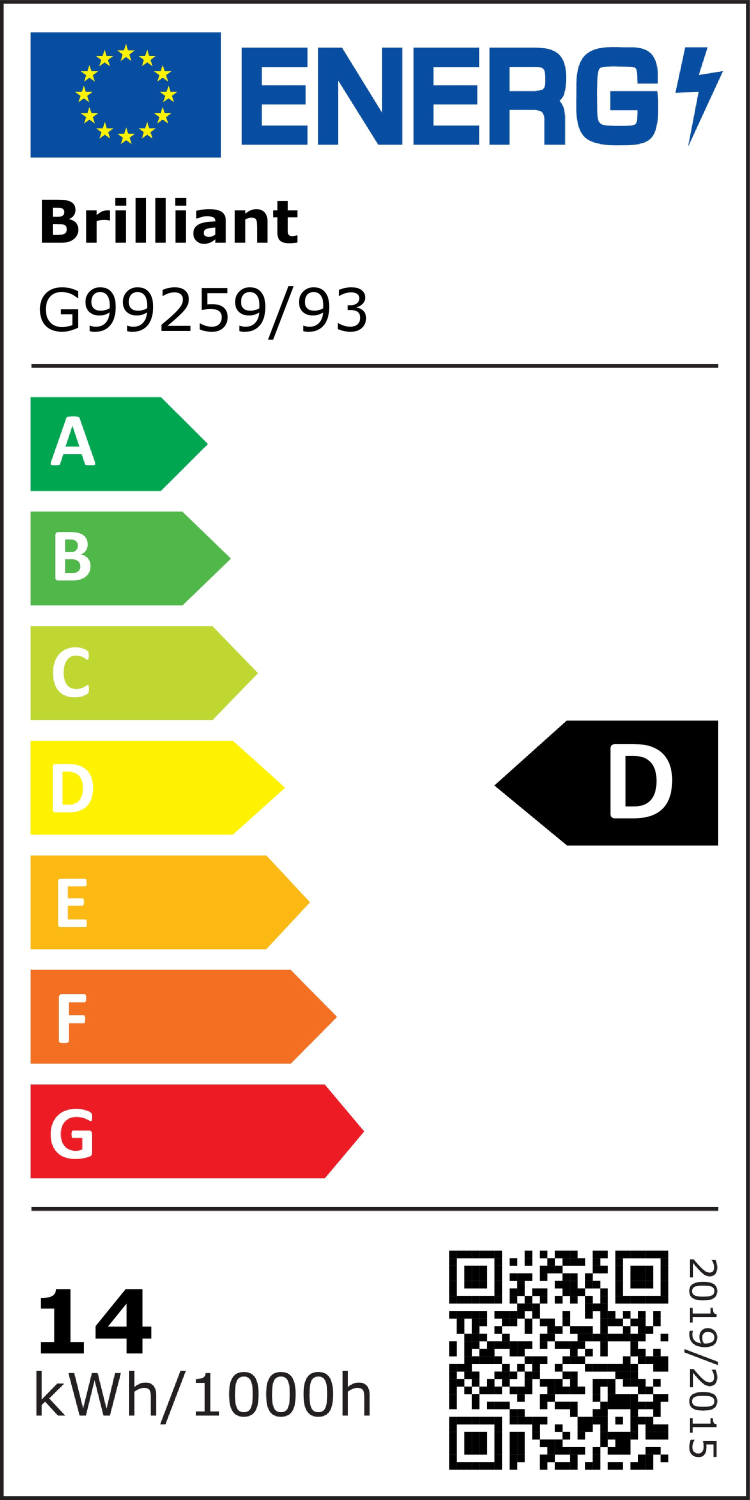 Energielabel für Brilliant G99259/93, Energieeffizienzklasse D.