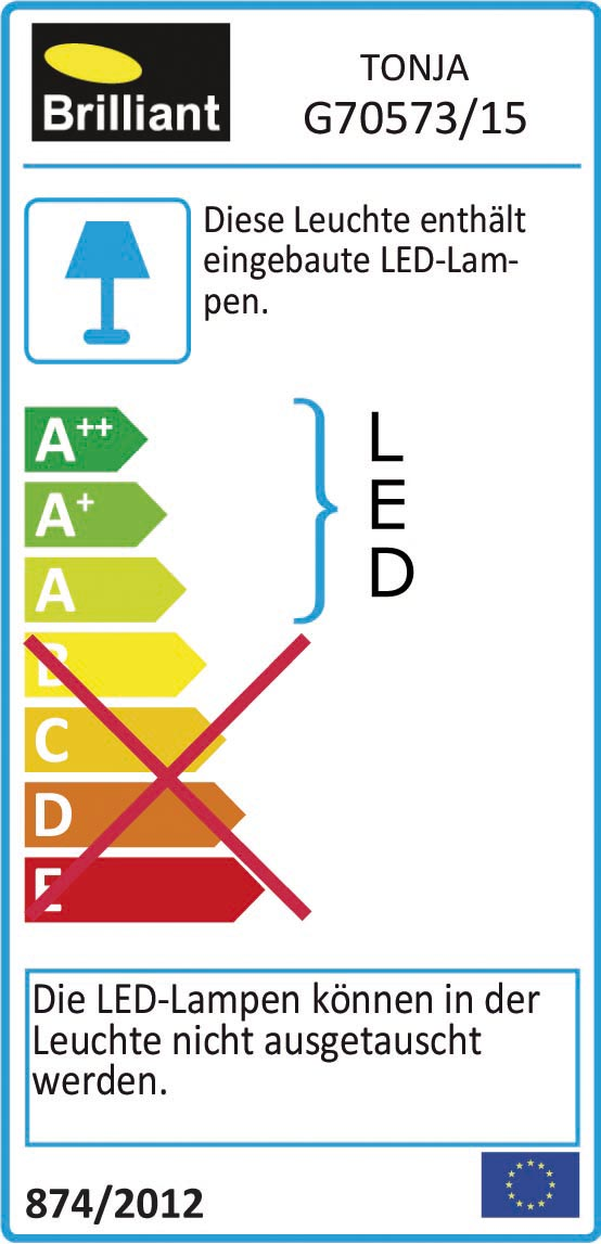 Energielabel für eine Brilliant Lampe Modell TONJA G70573/15 mit LED.