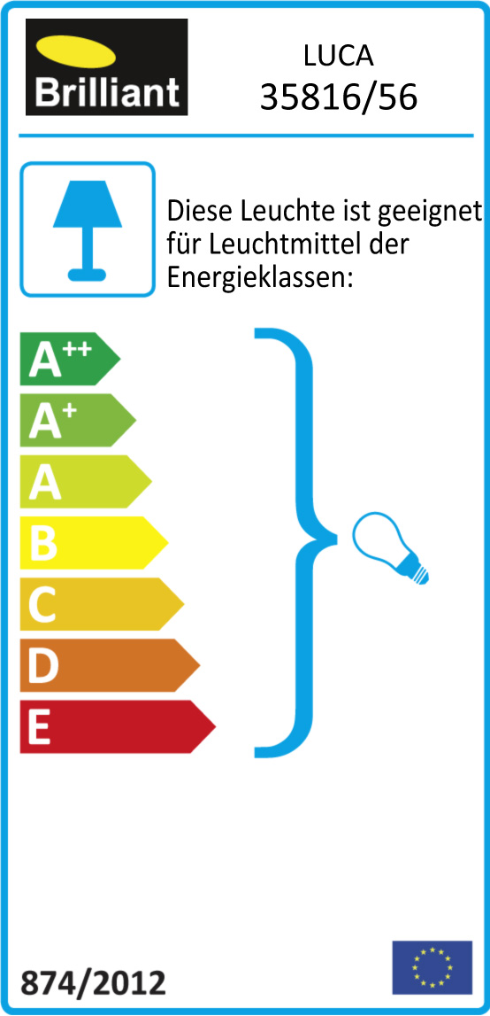 Energielabel für eine Leuchte der Marke Brilliant, Modell LUCA 35816/56.