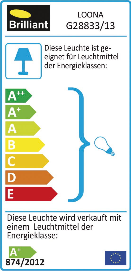 Energieeffizienzlabel für Leuchten von Brilliant, Klasse A++ bis E.