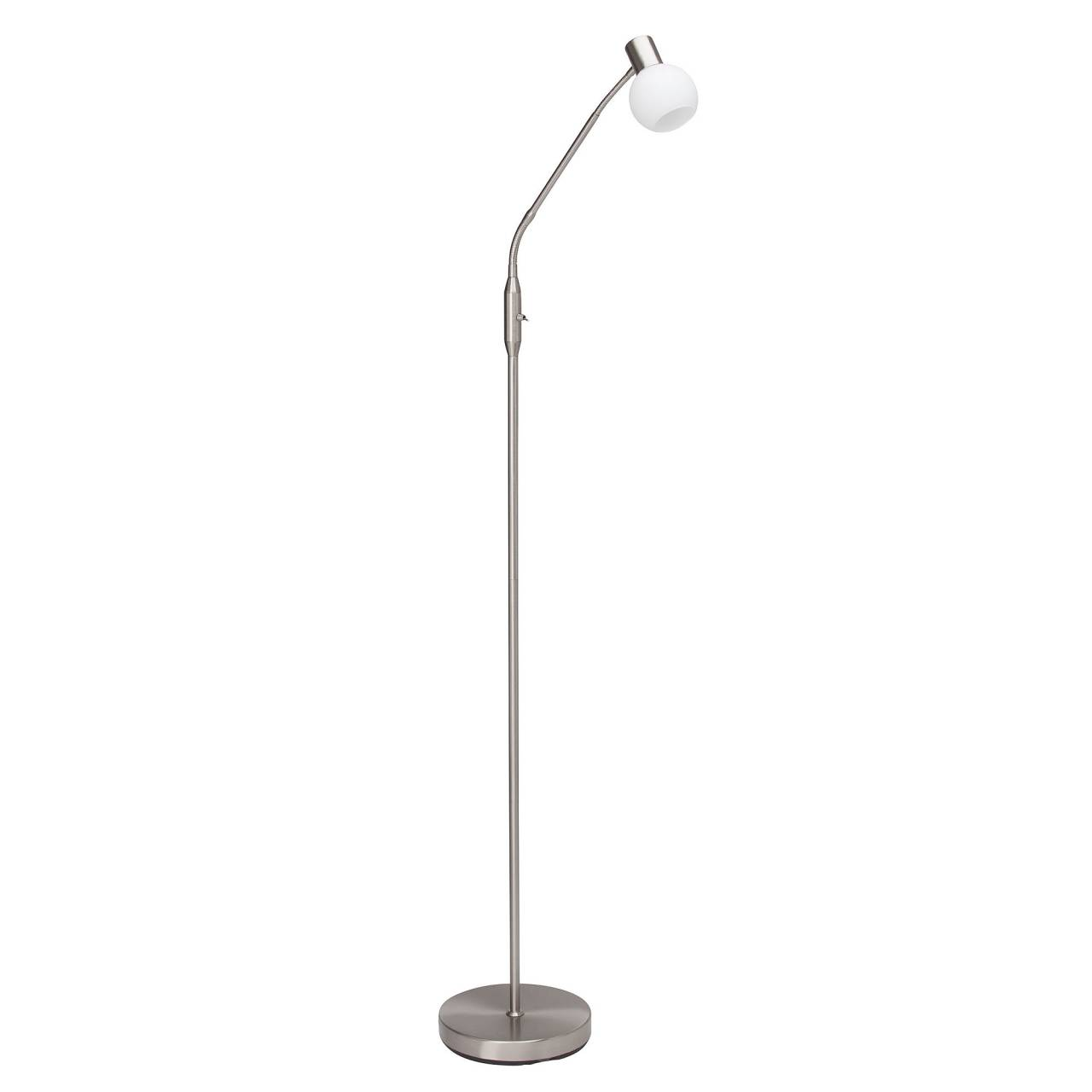 Silberne Stehlampe mit weißem Kugellicht, freigestellt.