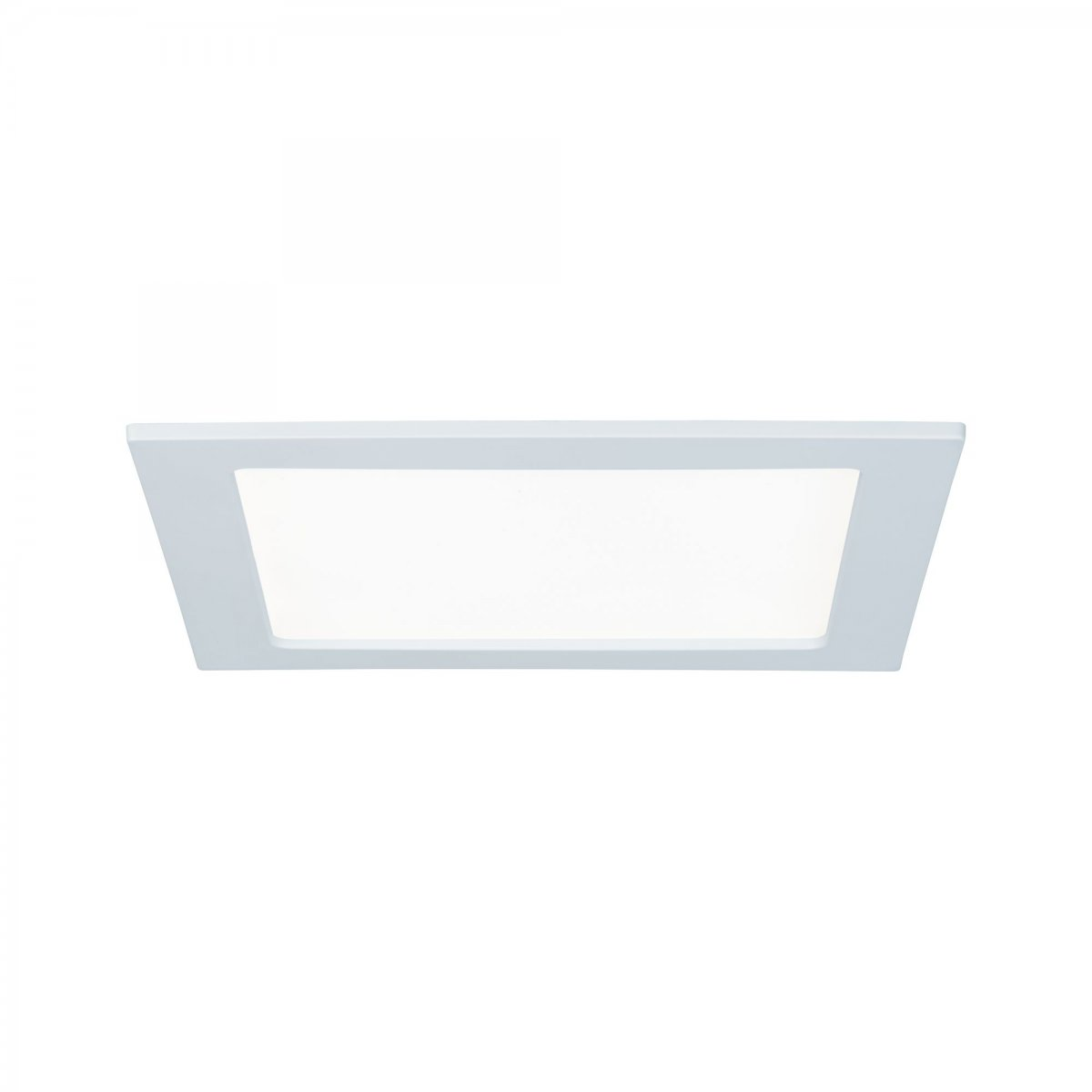 Pannello LED quadrato bianco. Lo sfondo è bianco.