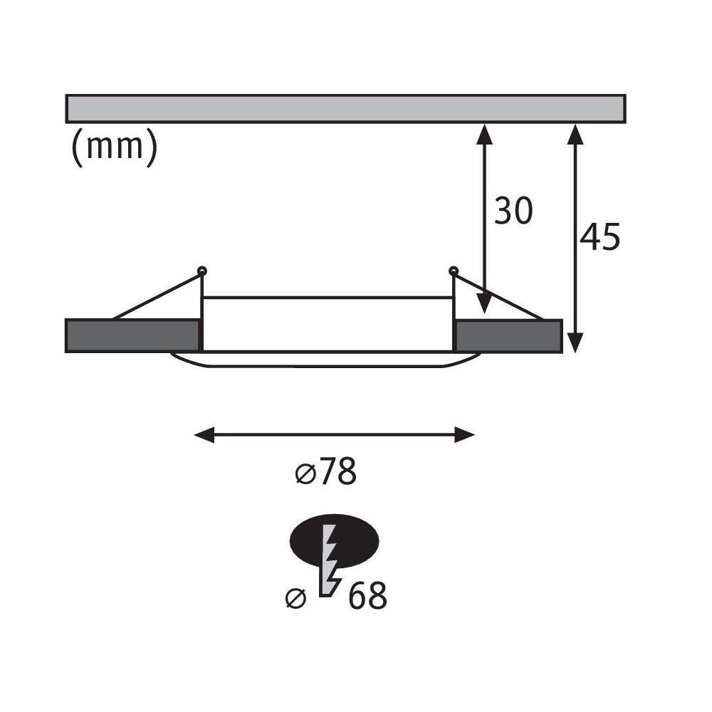 Diagramm einer Leuchte mit Abmessungen.