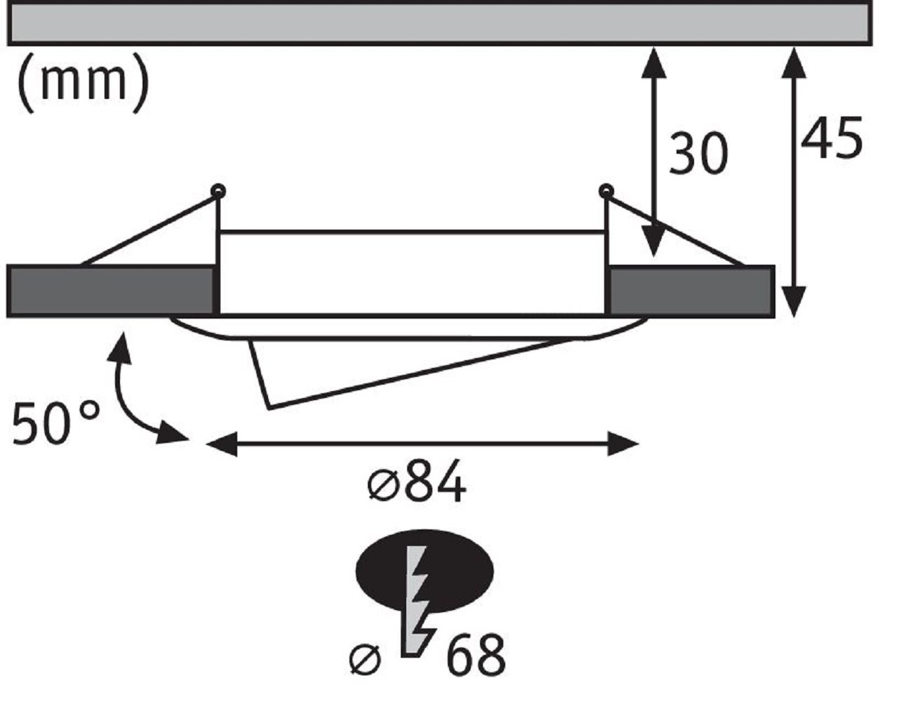 Schema di un'incasso, che mostra misure e angoli.