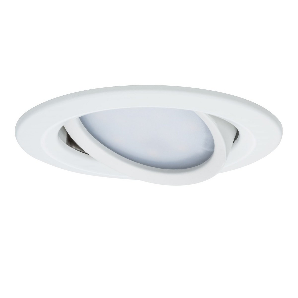 Apparecchio di illuminazione a incasso bianco con parte centrale rotante.