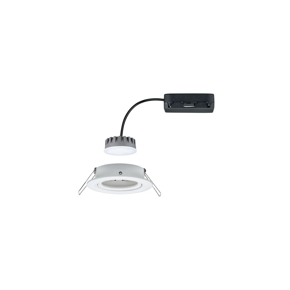 Luce a incasso bianca con componenti separati e cablaggio.