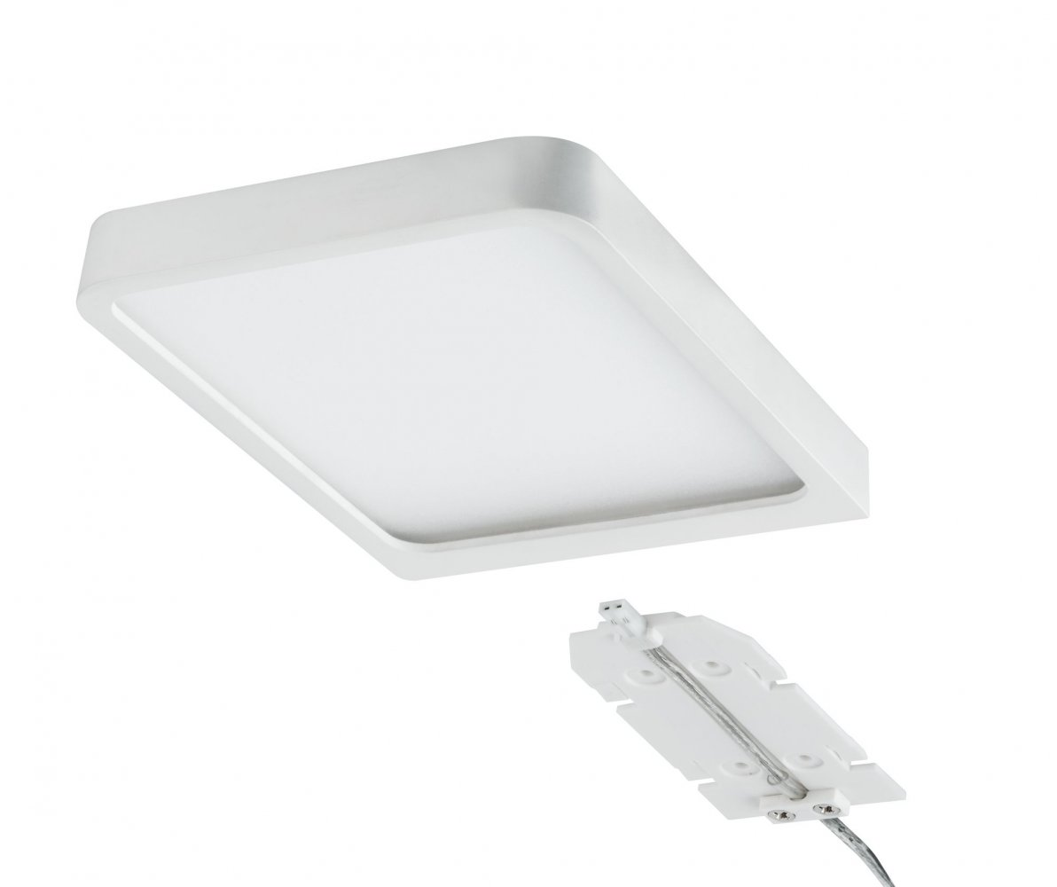 Biała kwadratowa lampa sufitowa LED z odłączoną białą podstawą.