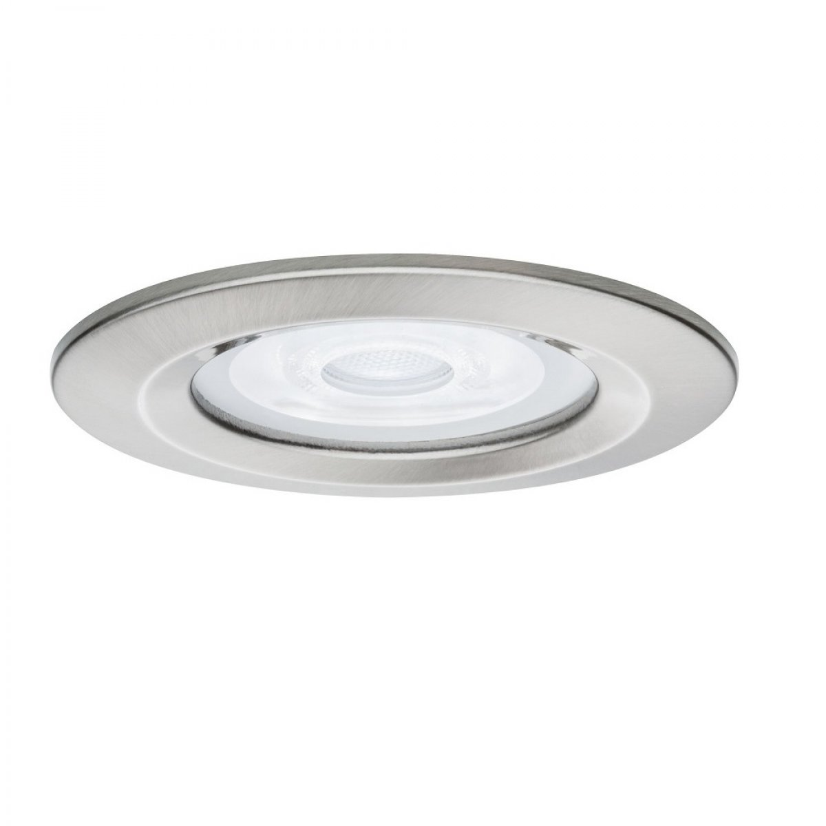 Oprawa oświetleniowa wpuszczana z wykończeniem ze szczotkowanego metalu, na białym tle.