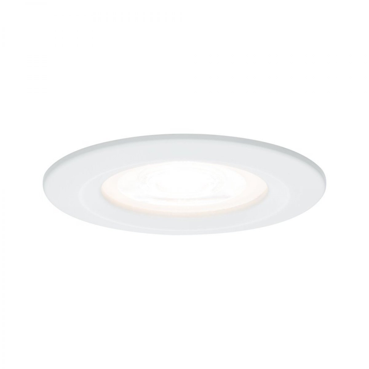 Eine weiße Einbau-Deckenleuchte mit heller Lichtquelle.