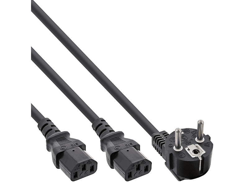 INLINE InLine® Netz-Y-Kabel, 1x Schutzkontaktstecker zu 2x 1,8m Kabel extern Stromkabel extern