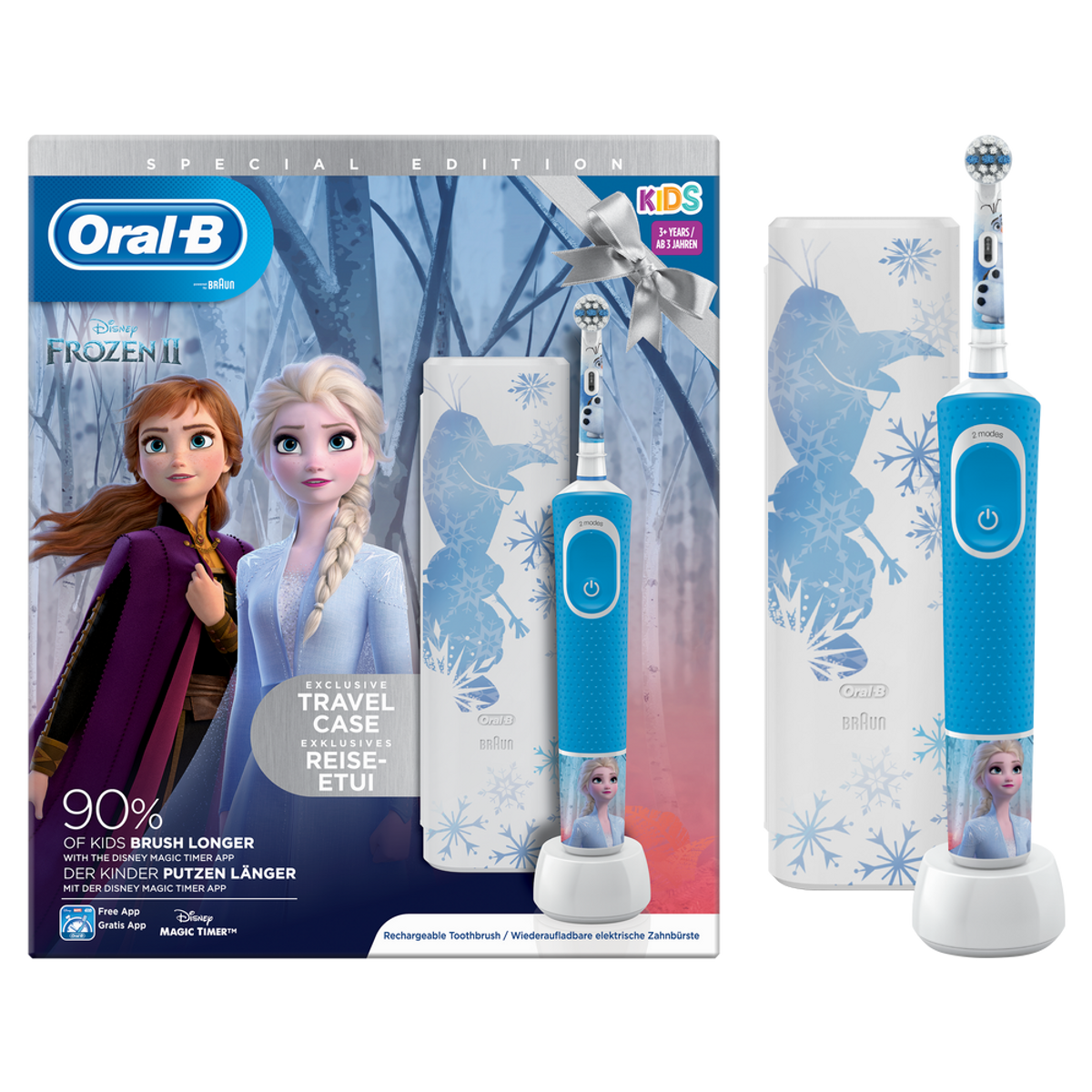 Cepillo eléctrico - D100 Kids Frozen + Estuche Viaje BRAUN, Frozen 2