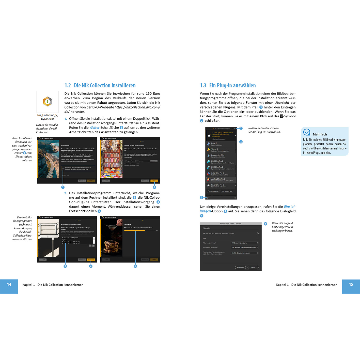 Ein Tutorial mit Bildern und Text auf einem Computerbildschirm, das Softwareinstallationsschritte zeigt.