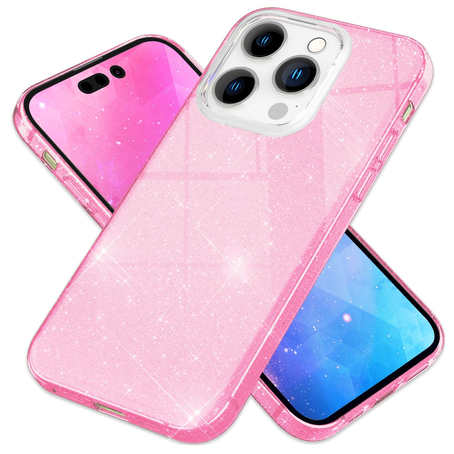 Pink Pro 14 Hülle, NALIA Max, Apple, iPhone Backcover, Glitzer