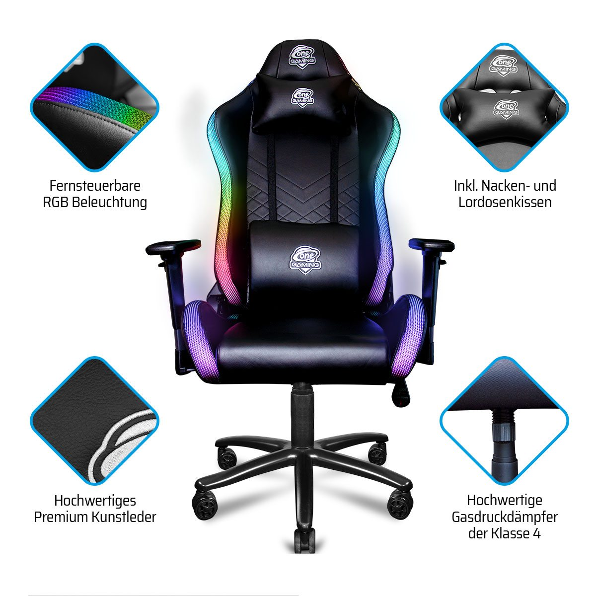 Chair Gaming ONE Schwarz Pro RGB Stuhl, GAMING