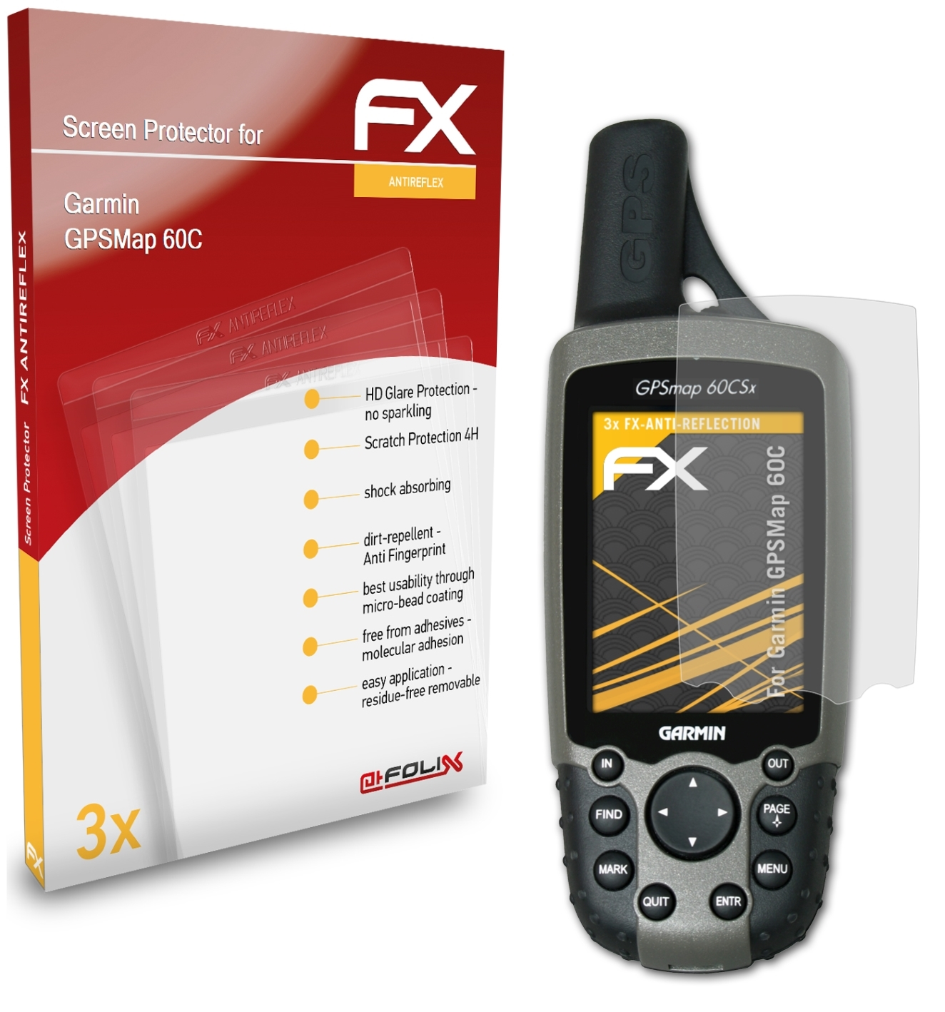Garmin 60C) GPSMap Displayschutz(für 3x FX-Antireflex ATFOLIX