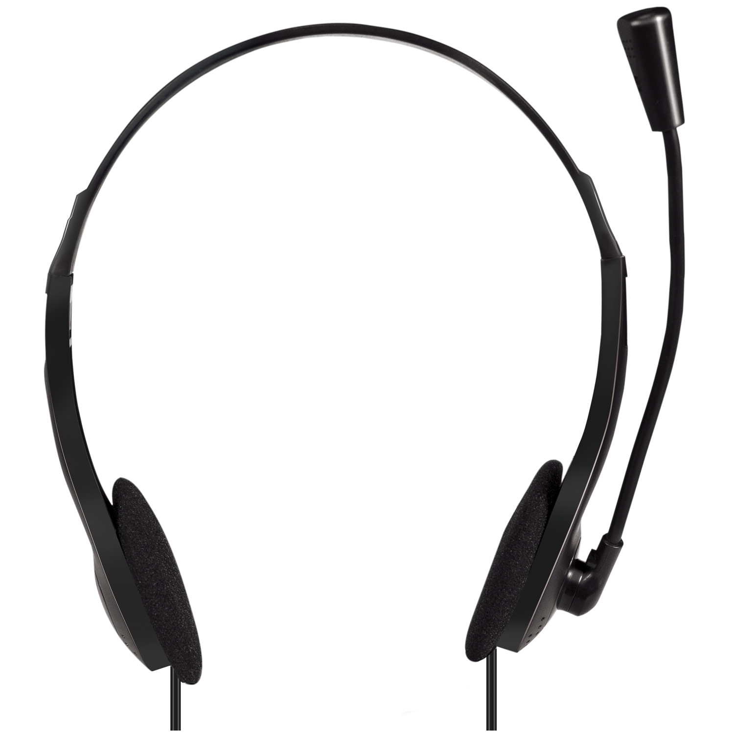 Casque noir avec un microphone et deux écouteurs.