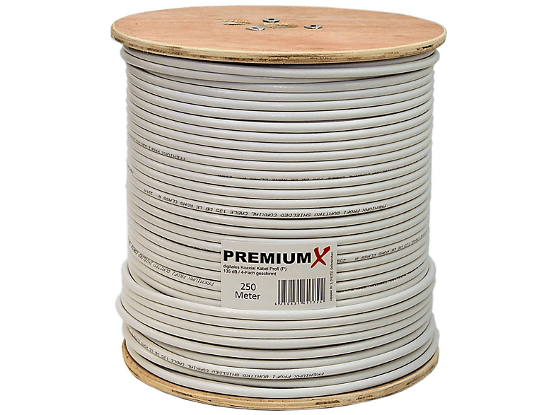 PREMIUMX 250m PROFI digitales Koaxialkabel 135 dB 4-fach geschirmt CU reines Kupfer Satelliten Koaxkabel Antennenkabel
