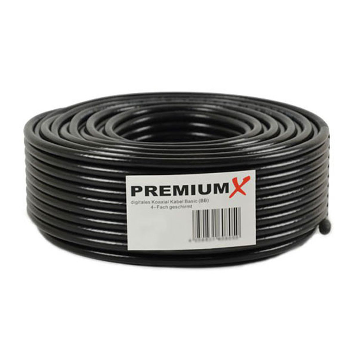 PREMIUMX 50m BASIC Koaxialkabel 135dB 4-fach SAT CCS Antennenkabel Kabel schwarz