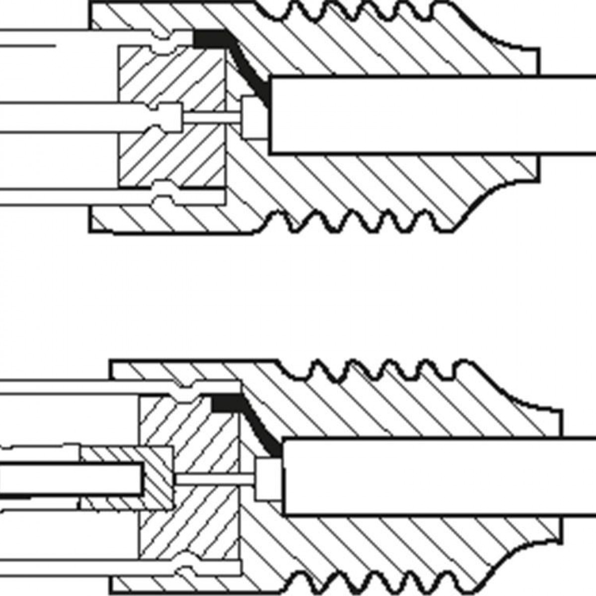 Diagramma della sezione trasversale di due parti di tubo collegate.