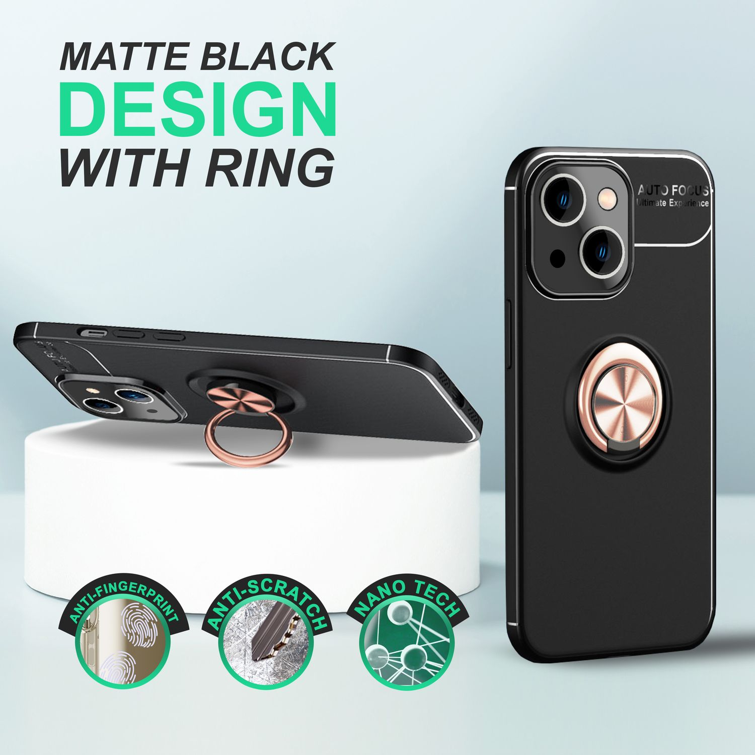 NALIA Matte Ring Apple, Hülle, Backcover, 14, Silikon iPhone Roségold