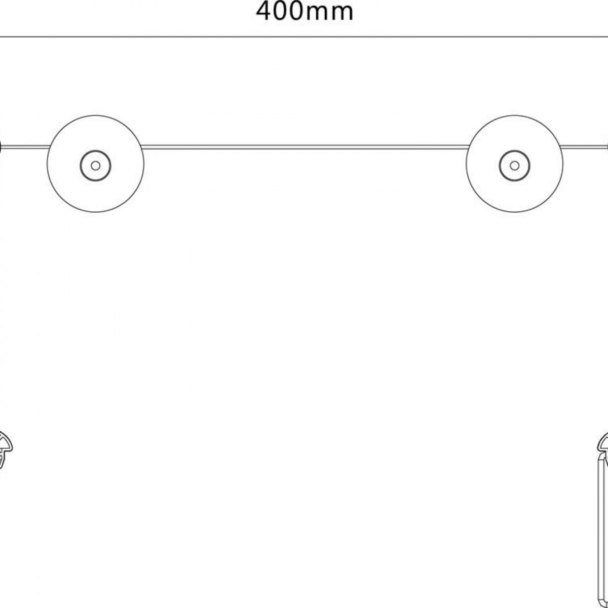 Eine schematische Darstellung einer Komponente mit zwei Kreisen, Abmessung 400 mm. Ein weißer Hintergrund.