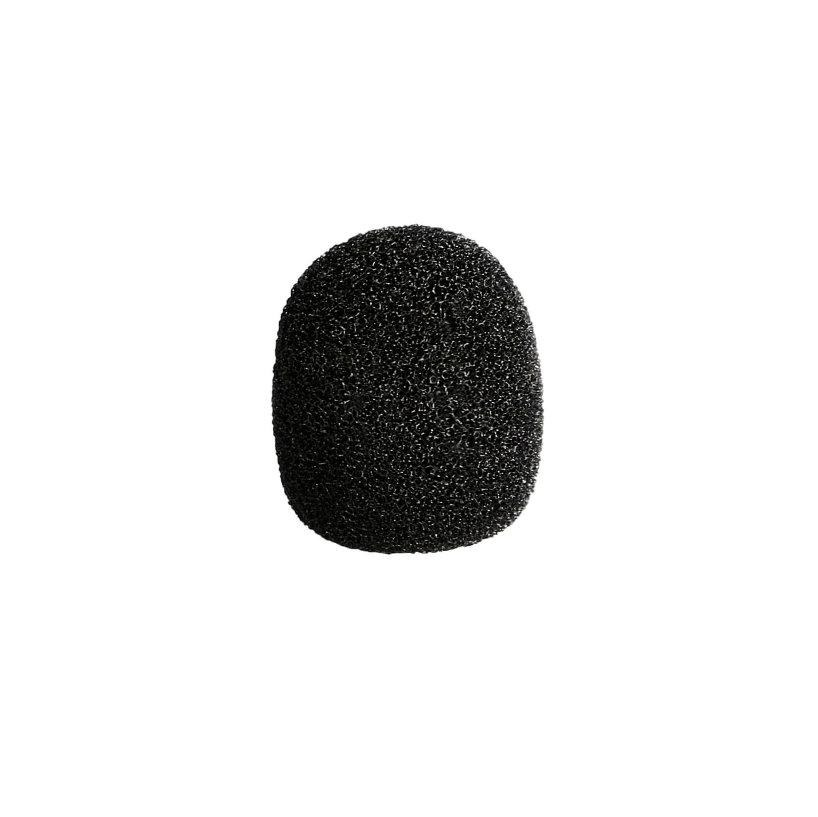Eine schwarze, ovale Mikrofonabdeckung aus porösem Schaumstoff.