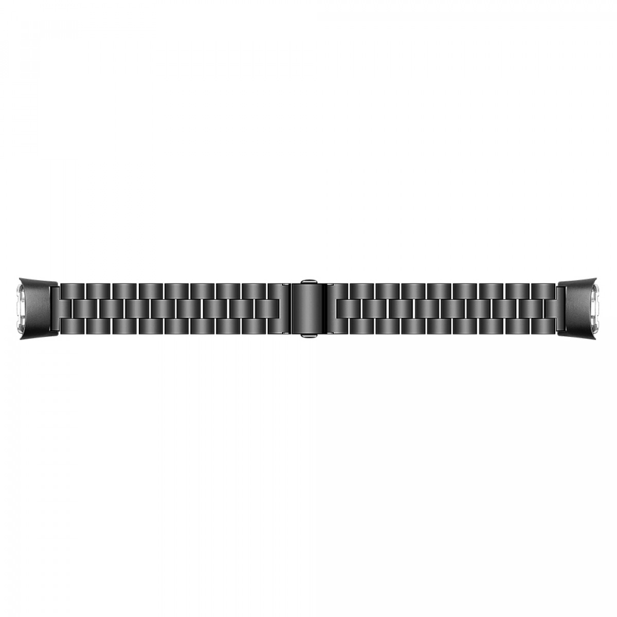 Ein schwarzes Uhrenarmband mit Verschluss.