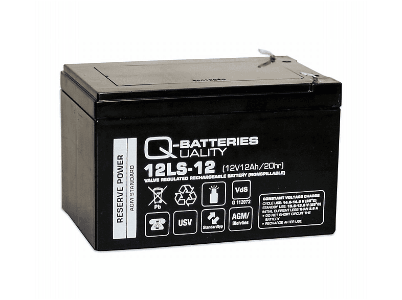 QBATTERIES 12LS12 F1 12V 12Ah BleiVliesAkku / AGM VRLA mit VdS AGM
