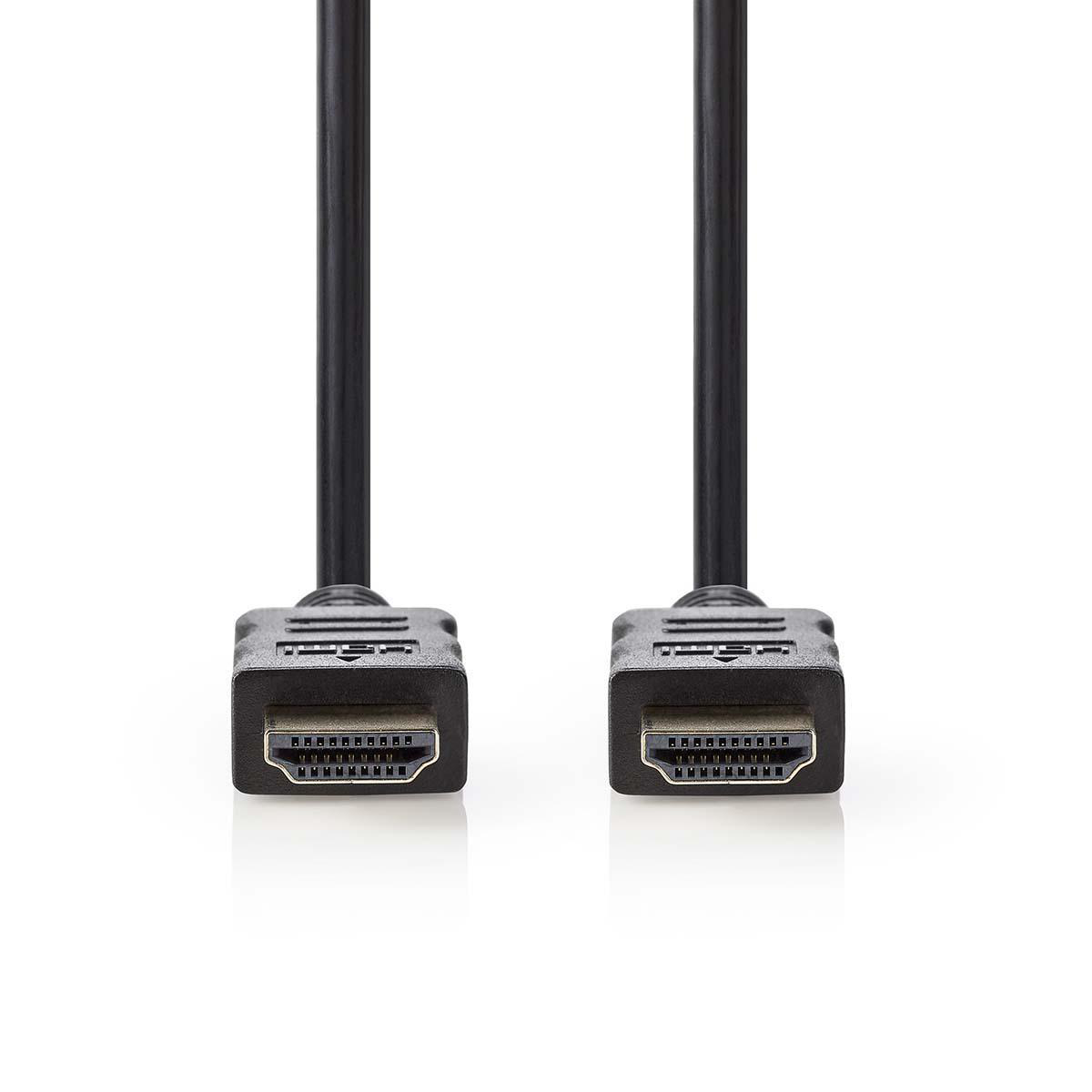 Twee zwarte HDMI-kabels met connectoren. De kabels hangen. De connectoren zitten aan de onderkant.