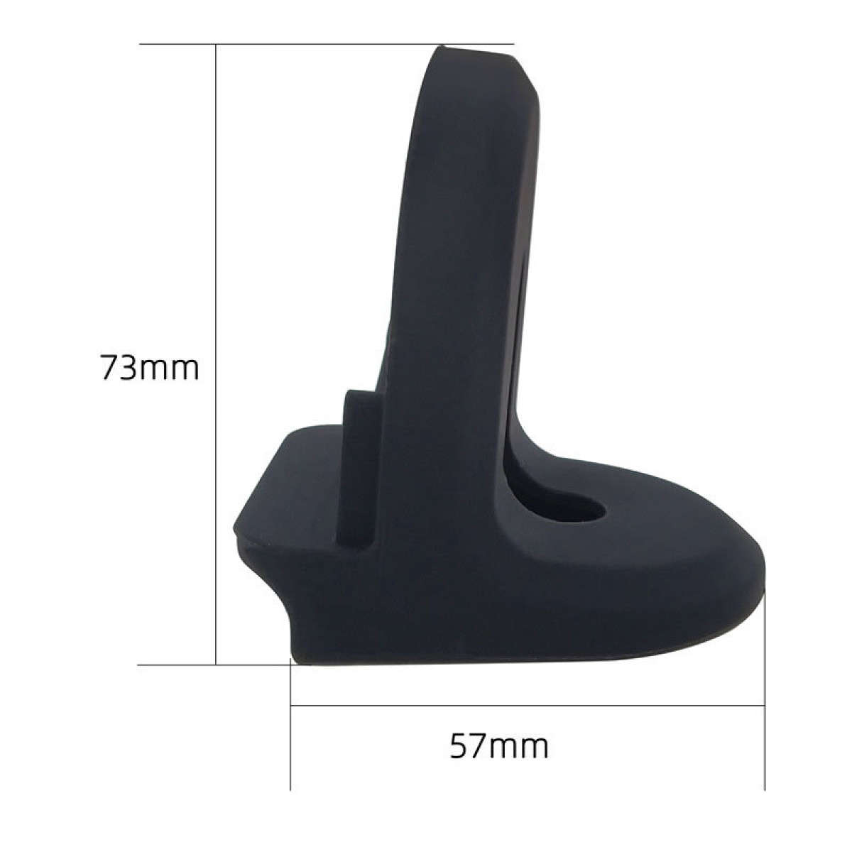 Schwarzer Silikonständer, Maße 73mm x 57mm, für ein unbekanntes Gerät.