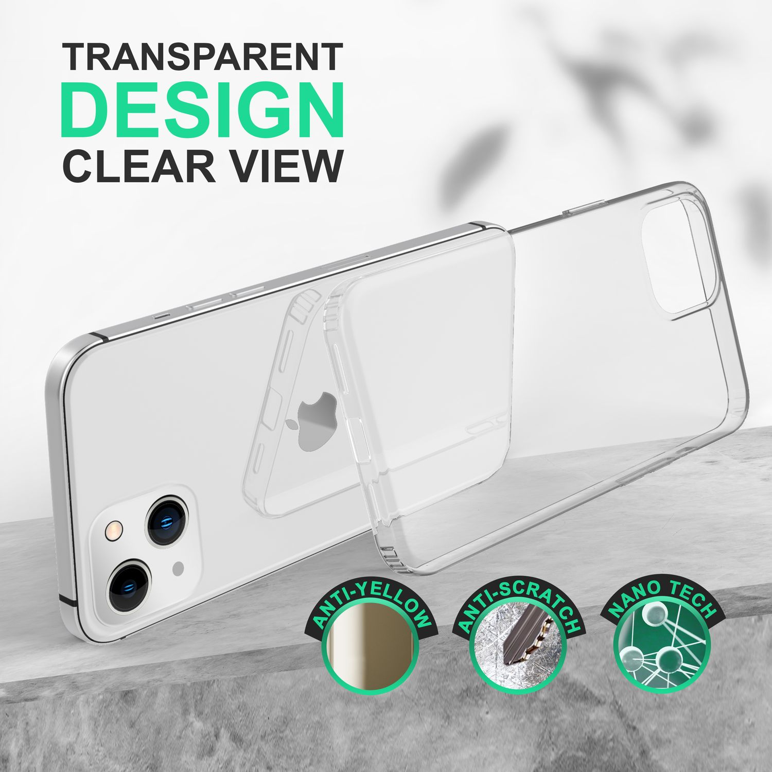 Transparente Handyhülle schützt ein Handy, mit Anti-Gelb- und Anti-Kratz-Etiketten.