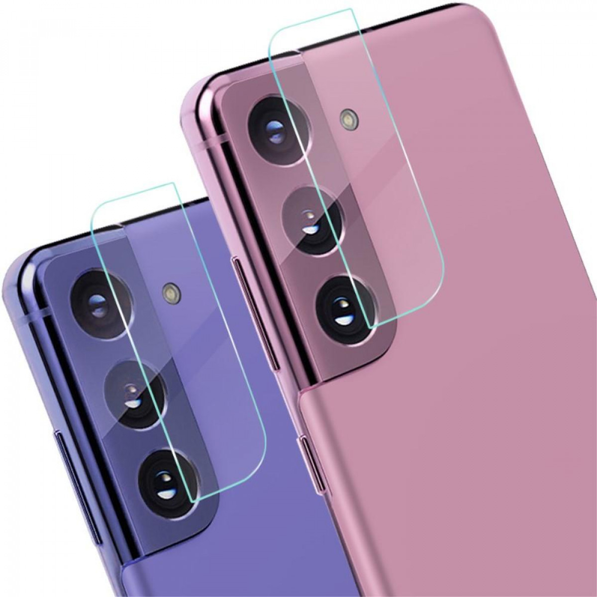 Zwei Telefonrückseiten mit angebrachten Displayschutzfolien.