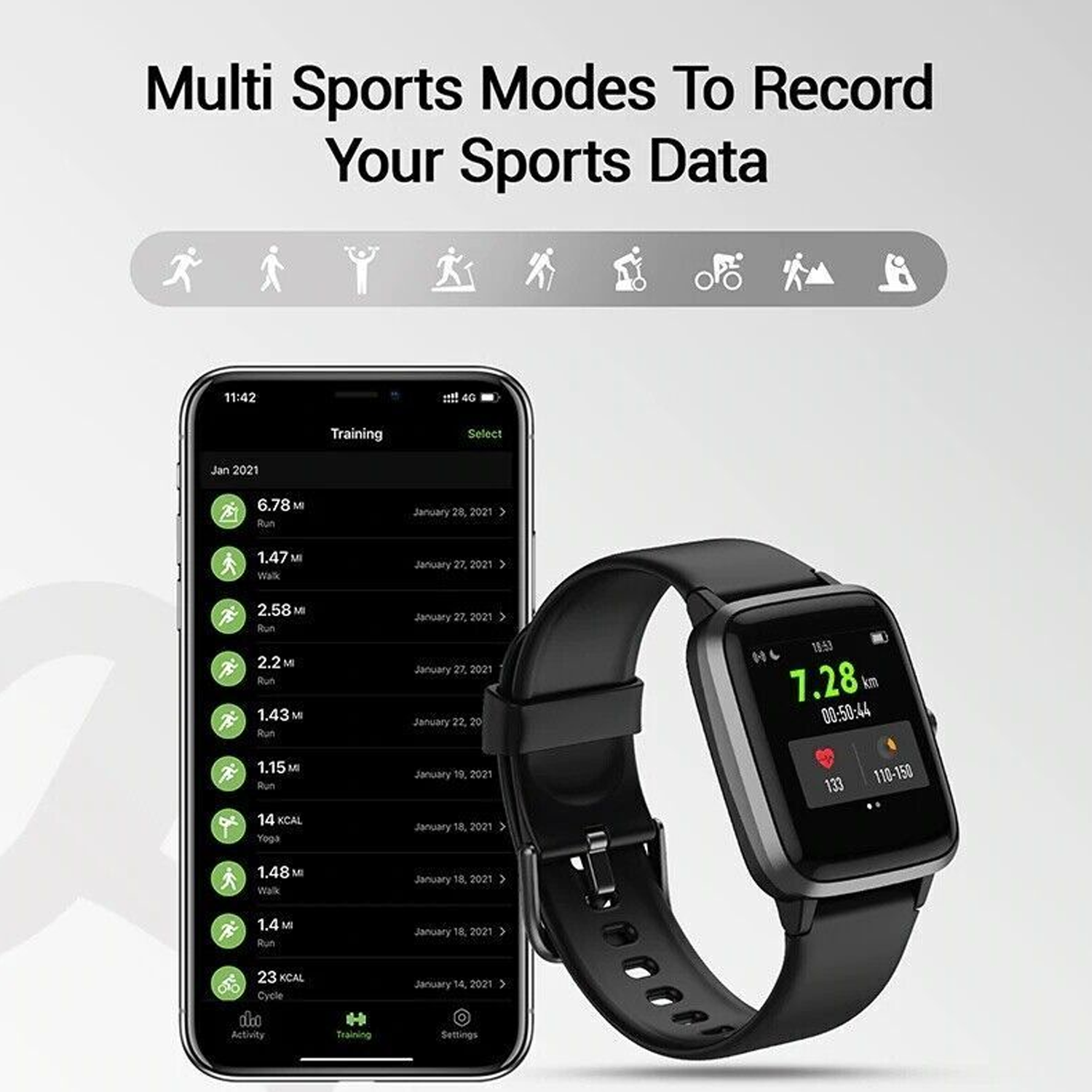 Fitnessverfolgung Smartwatch ID205L Silikon, schwarz für – Smartwatch Ihr Präzise FitnessPro BRIGHTAKE Leben! aktives