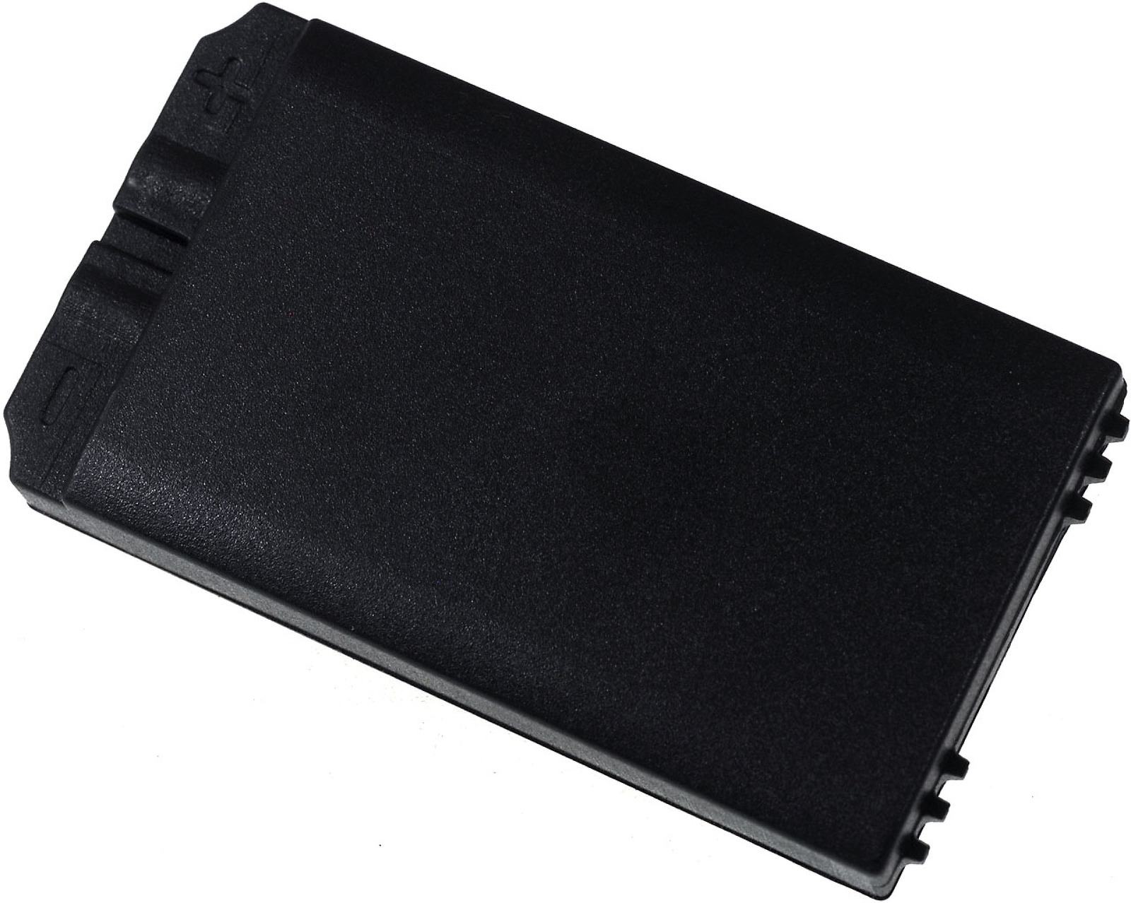 Batería rectangular negra con superficie texturizada.