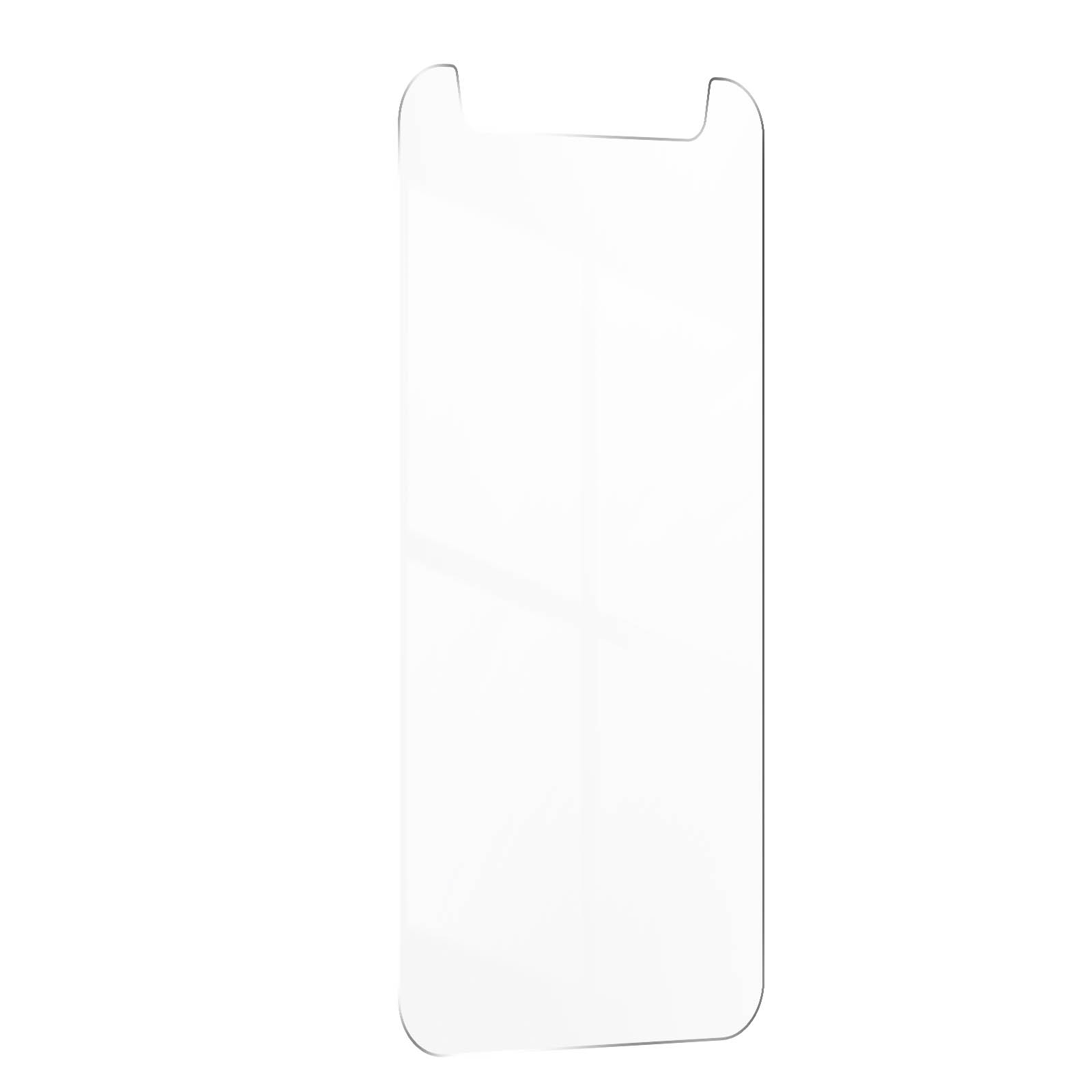 Proteggi schermo trasparente per un telefono, sfondo bianco.