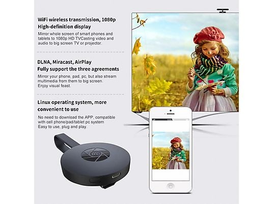 Adaptador enchufe  - Dispositivo de transmisión de medios digitales dongle  1080p Full HD N INF, negro