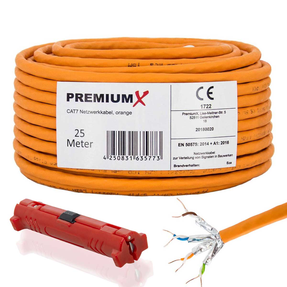 PREMIUMX 25m CAT Ethernet Netzwerkkabel, Kabel Simplex m Netzwerkkabel Abisolierer, 25 LAN 7