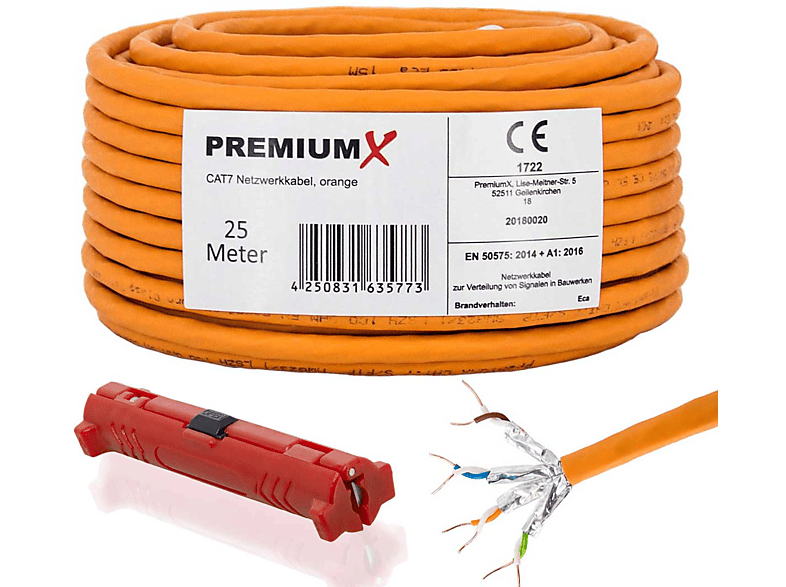 PREMIUMX 25m CAT 7 Ethernet Abisolierer, Kabel Netzwerkkabel 25 Netzwerkkabel, m Simplex LAN