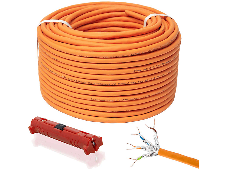 PREMIUMX 50m CAT 7 Netzwerkkabel Simplex LAN Kabel Abisolierer, Netzwerkkabel, 50 m