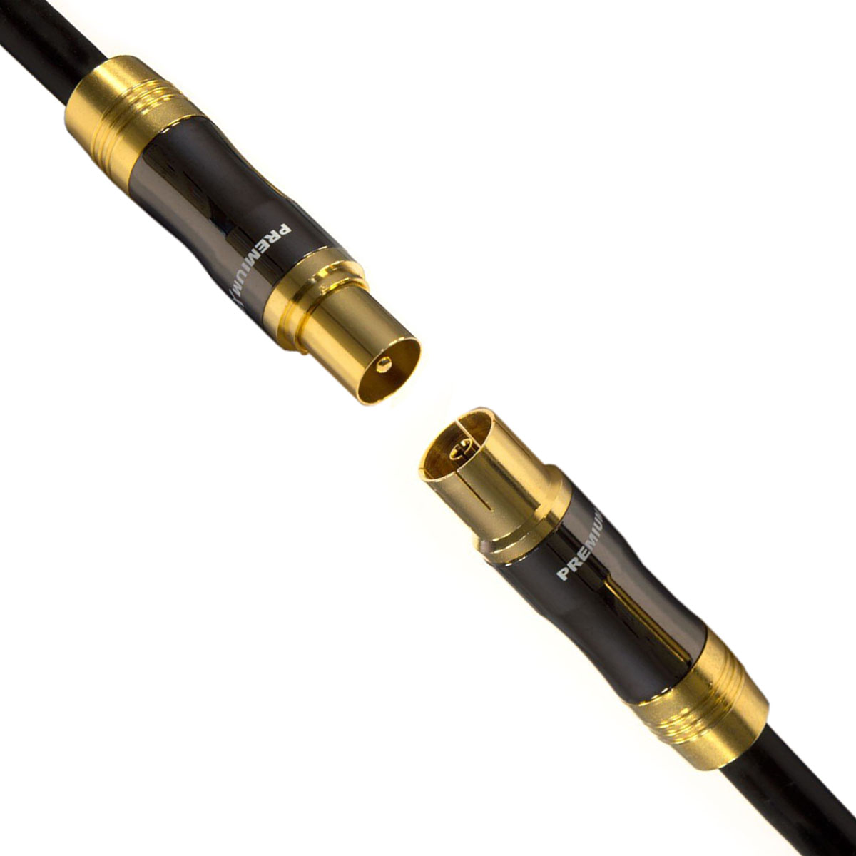 PREMIUMX 30m Stecker Koax IEC-Anschlusskabel 4K - Kupplung Schwarz Gold-Line Antennenkabel HDTV TV Antennenkabel