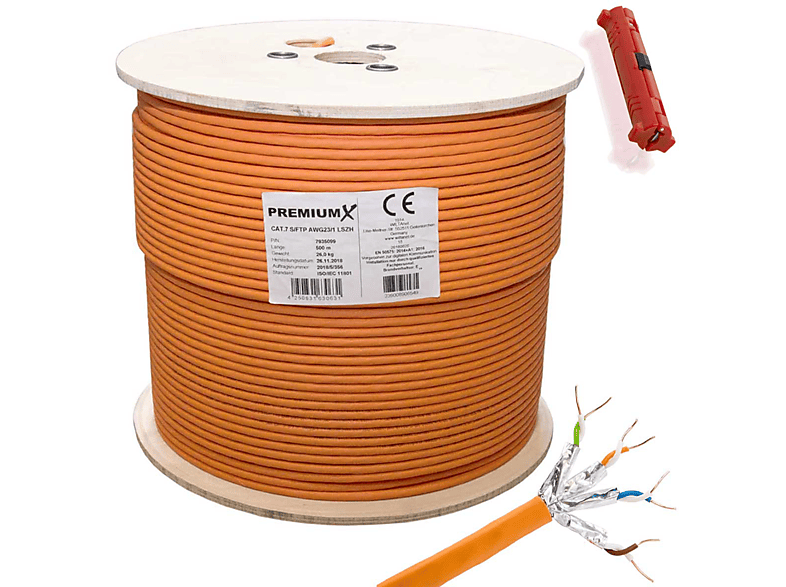 PREMIUMX 500m CAT 7 Netzwerkkabel Simplex LAN Kabel