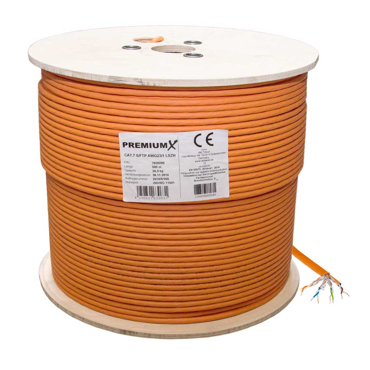 PREMIUMX 500m CAT 7 Netzwerkkabel, Kabel 500 LAN Ethernet Netzwerkkabel Datenkabel, m Simplex