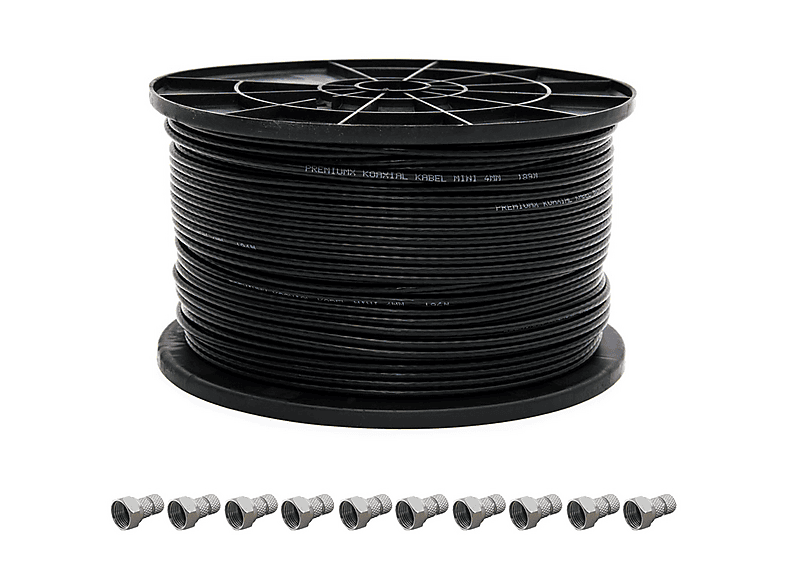 PREMIUMX Installationsset 50m mini Koax Kabel in Schwarz mit F ...
