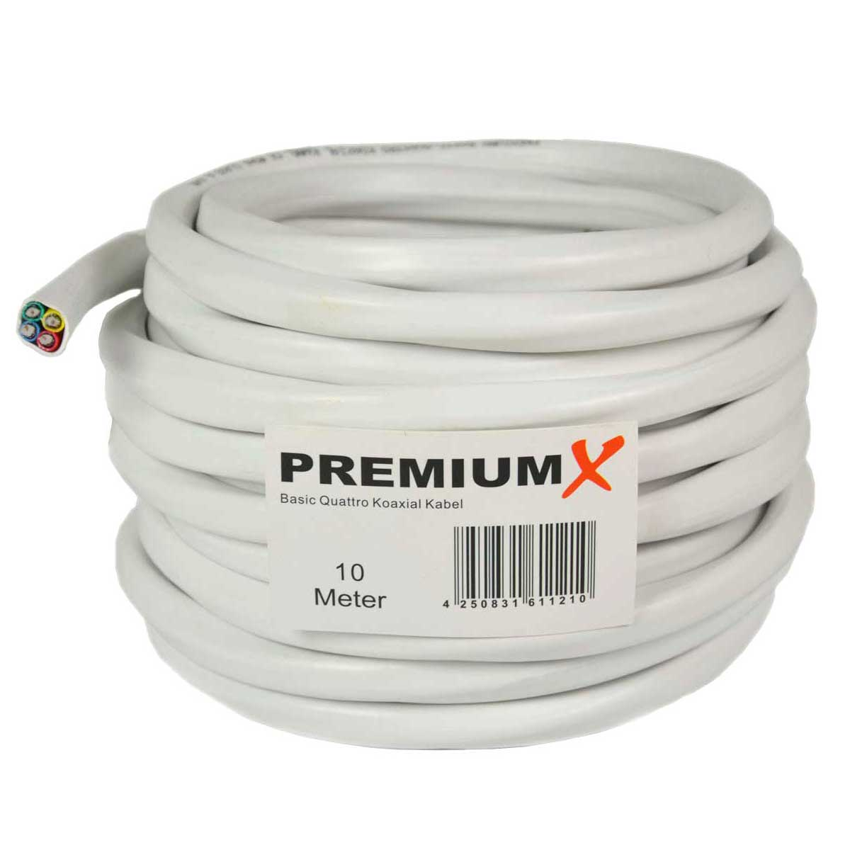 PREMIUMX 10m Basic Kabel Antennenkabel 90dB Quad Koaxial Weiß SAT Quattro F-Stecker 8x