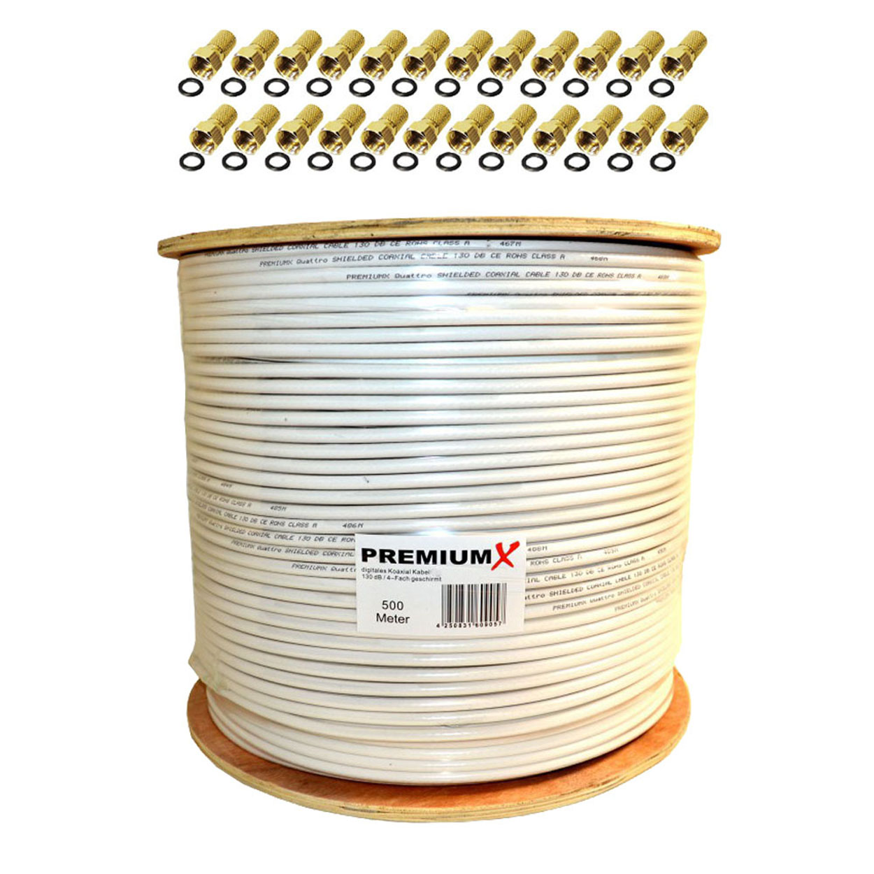 PREMIUMX PROFI 500 m SAT Kabel F-Stecker geschirmt 135 24x Antennenkabel REINES dB Koaxial 4-Fach Antennenkabel KUPFER CU