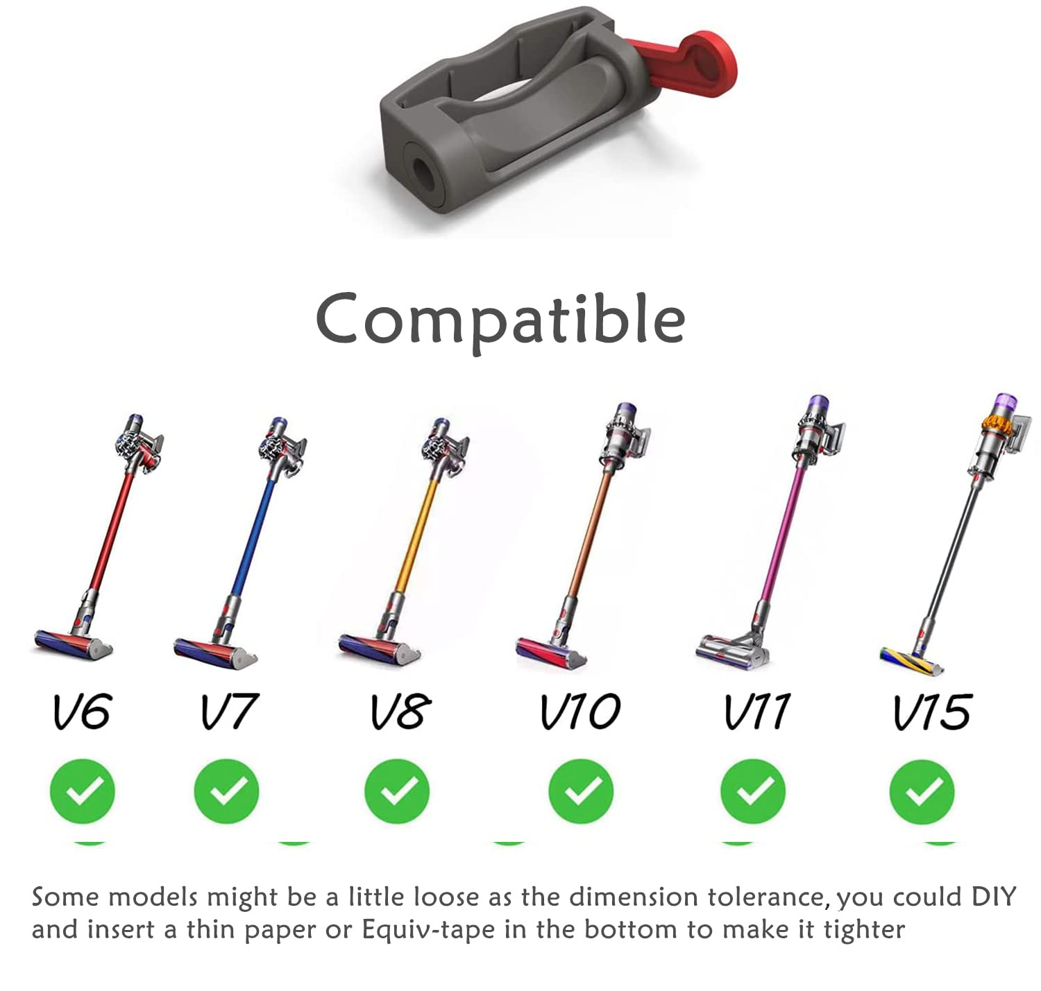 Części odkurzacza i ich kompatybilność z różnymi modelami Dyson, wskazana przez znaki wyboru.